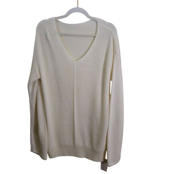 Commence NWT Ivory Chunky Knit Long Line V-neck Sweater Size L - Picture 2 of 7